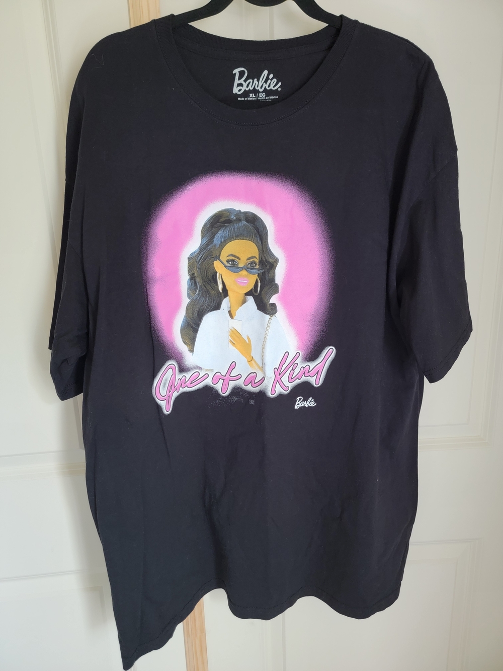 Barbie Black Tee with Pink Halo 'One of a Kind' Graphic